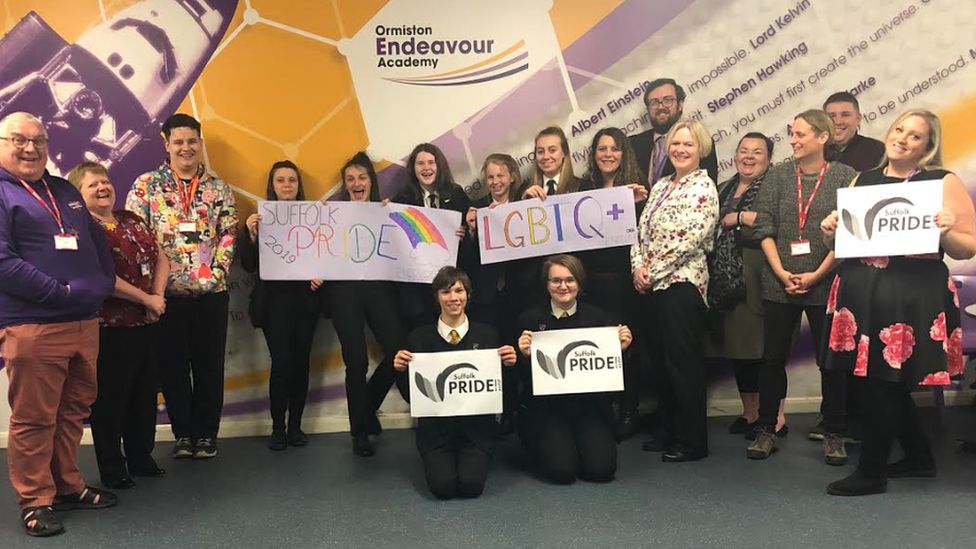 Ormiston Endeavour Academy pupils with Pride signs