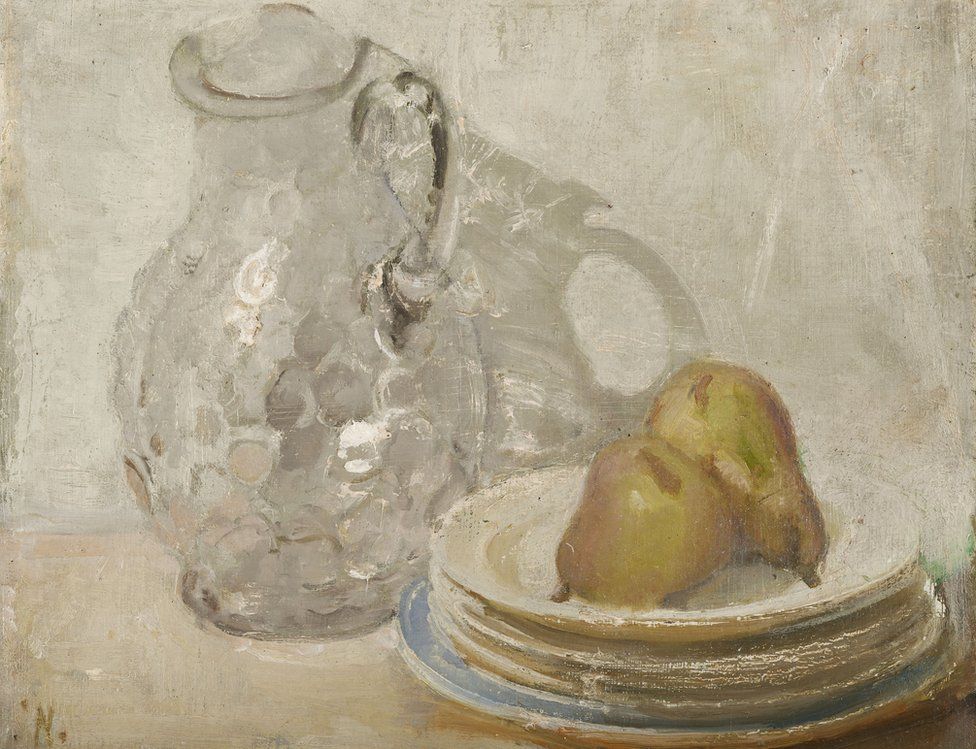 painting of jug and pear