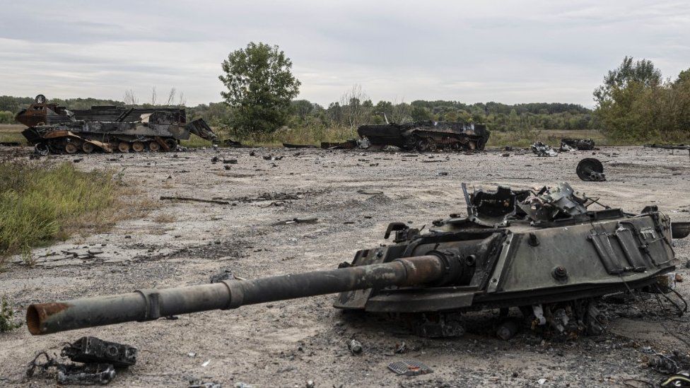 Wrecked tanks are seen after Ukrainian army liberated the town of Balakliya in the southeastern Kharkiv oblast, Ukraine