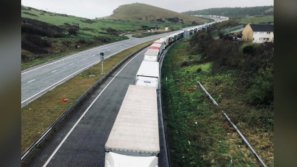 Lorries queued in Aycliffe A20