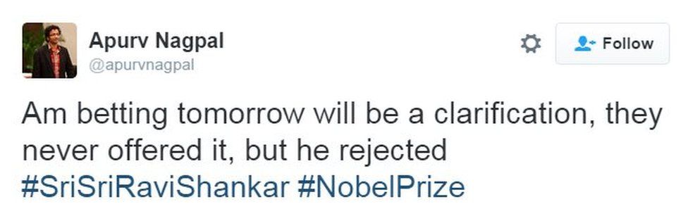 Would never accept Nobel Peace Prize: Sri Sri Ravi Shankar
