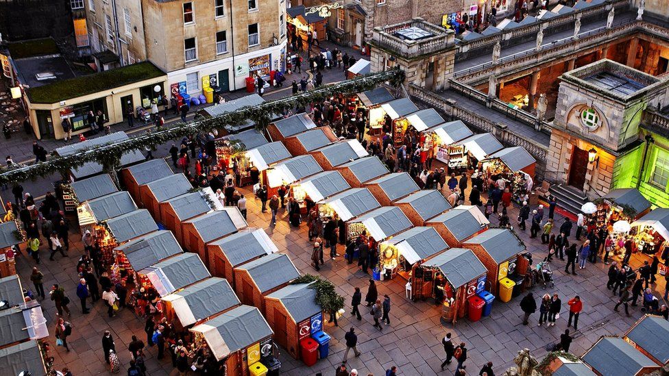Bath Christmas Market stalls from the air