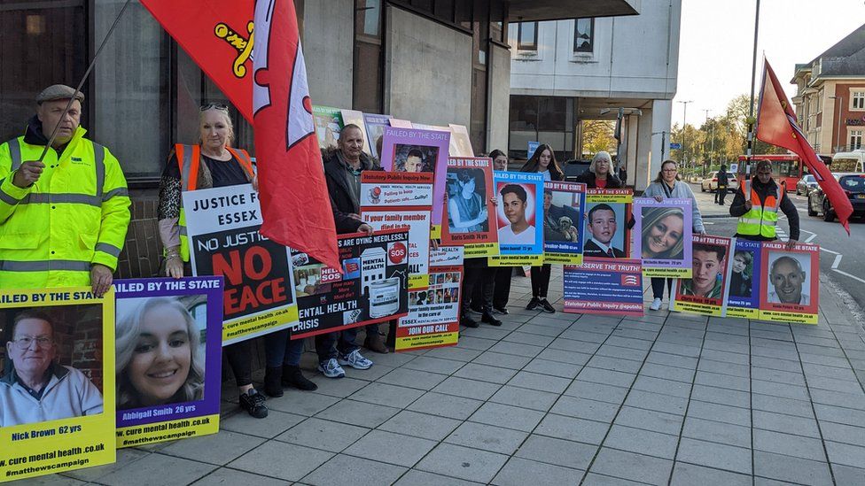 Mental health campaigners outside Essex coroner's court