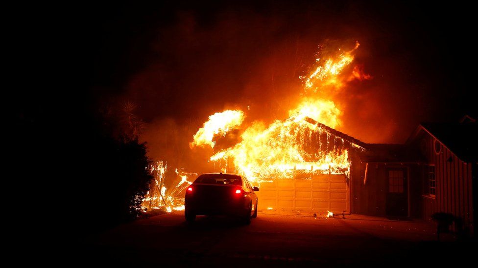 The Woolsey Fire burns in Malibu, California
