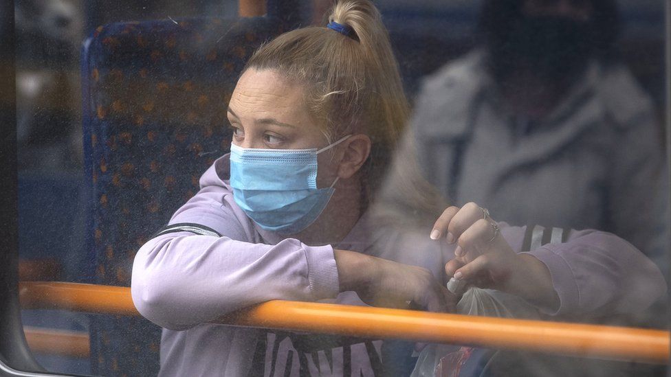 Woman on a bus in Caerphilly