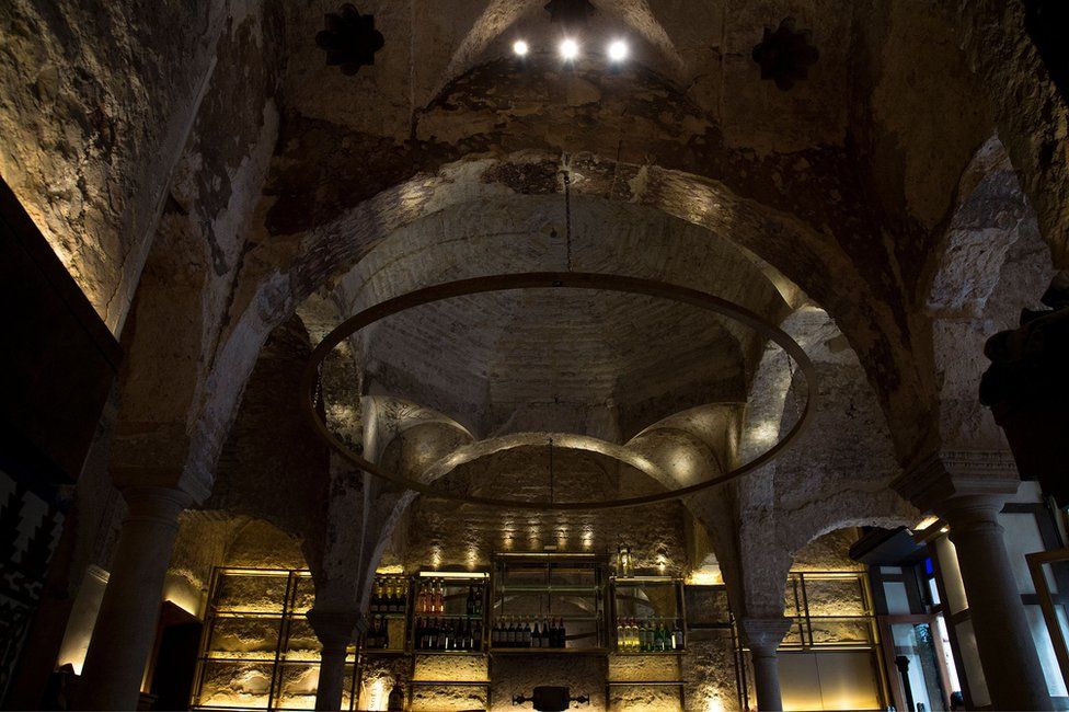 The ceiling of the Giralda Bar where a bathhouse was uncovered