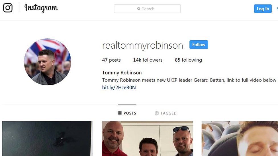 Tommy Robinson's Instagram profile