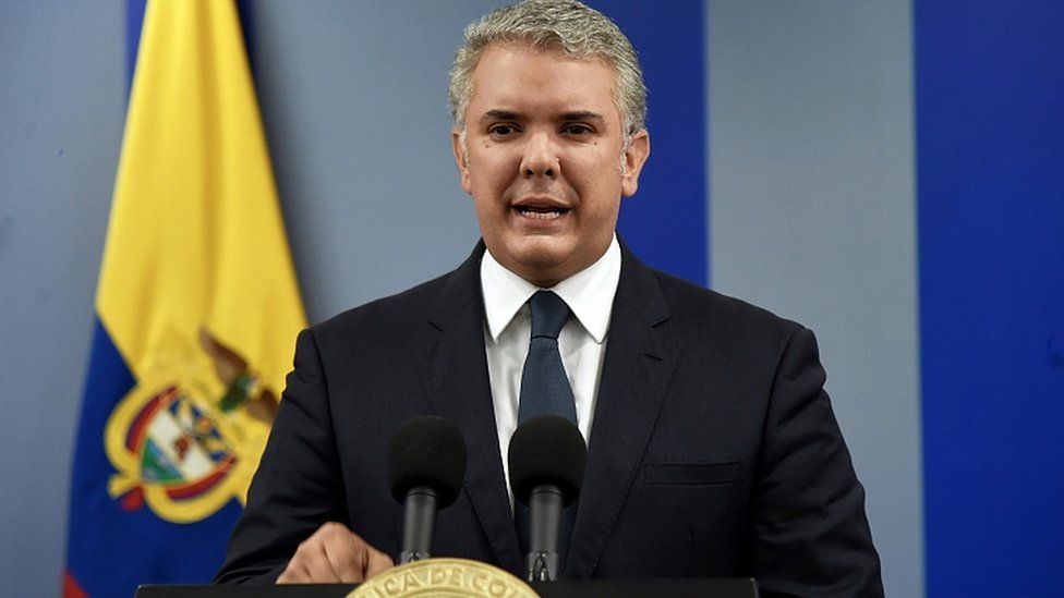 Colombian President Iván Duque Marquez speaking during a televised address to the nation, in Bogota, Colombia, 21 November 2019