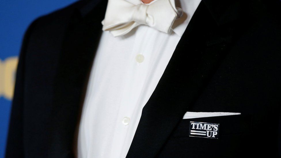 Actor Bradley Whitford wearing a "time's up" pin at the Director's Guild Awards