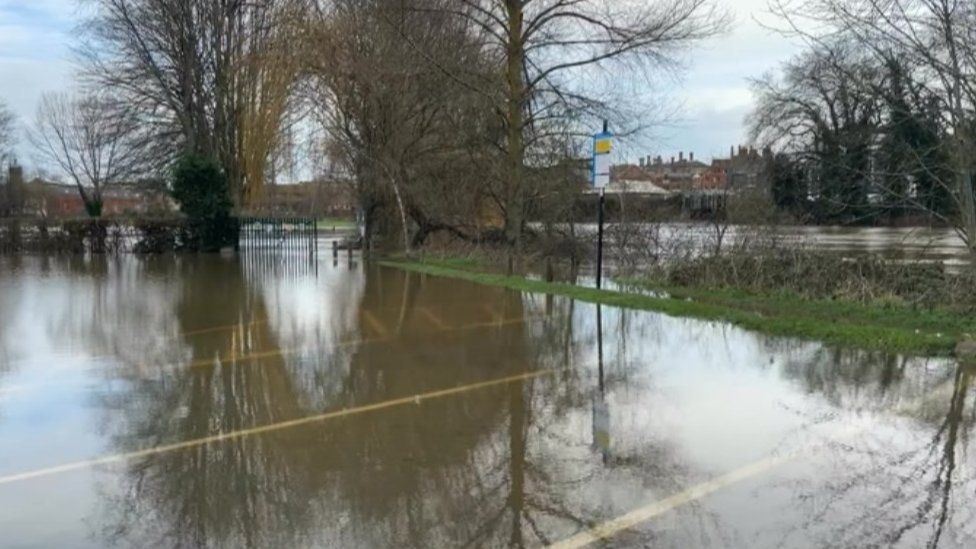 Flooding at Frankwell car park in Shrewsbury