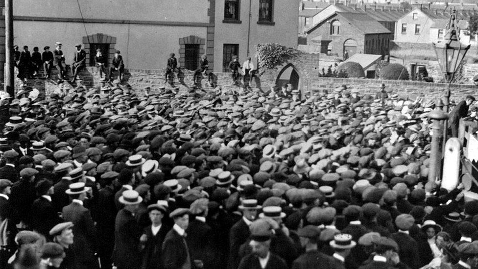 Crowds gathered at a strike in Llanelli
