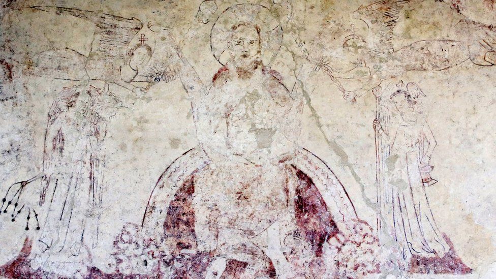 Christ in majesty wall painting, Flamstead church