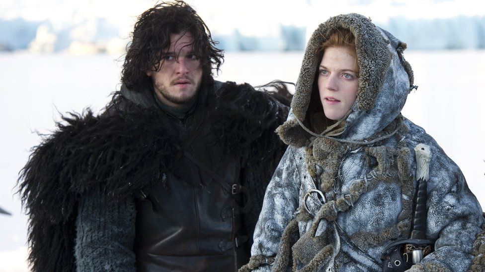 Kit Harington as Jon Snow and Rose Leslie as Ygritte in Game of Thrones