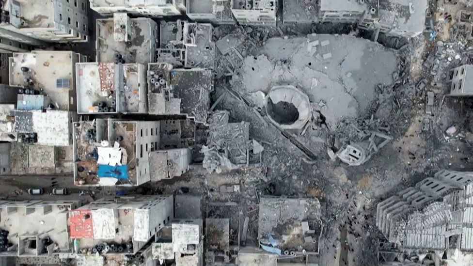 Drone shots of destroyed buildings