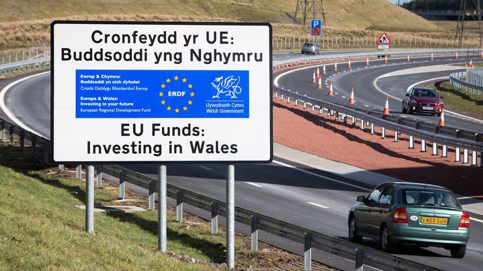 EU investment sign in Wales, 7 Mar 16