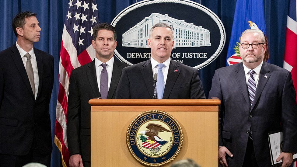 The US Department of Justice holding a press conference