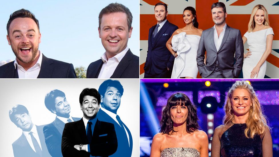 Clockwise from top left: Ant and Dec's Saturday Night Takeaway; Britain's Got Talent; Strictly Come Dancing; Michael McIntyre's Big Show