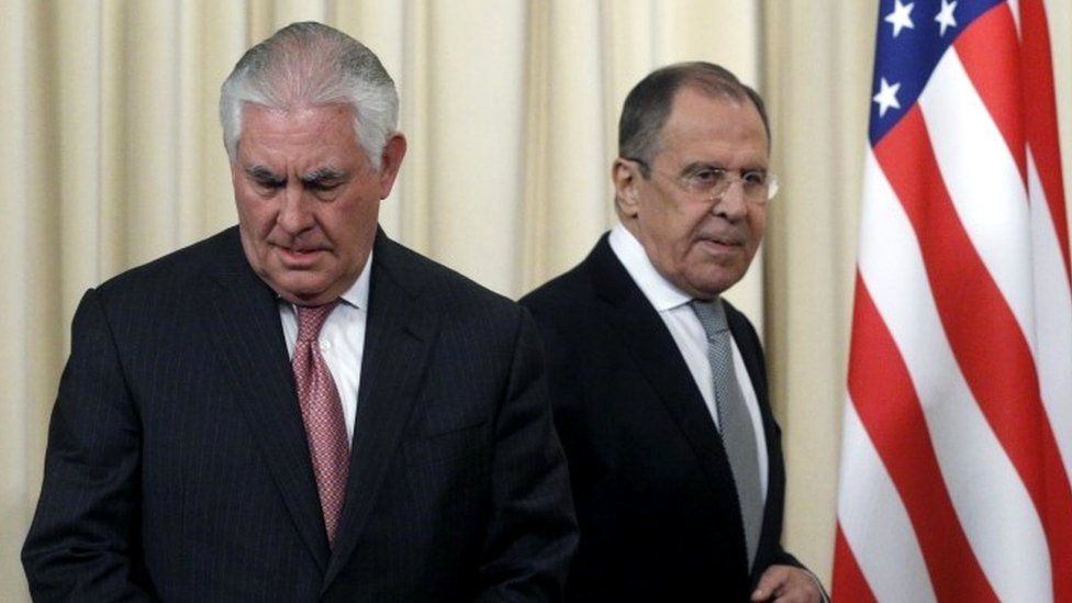 Rex Tillerson and Sergei Lavrov in Moscow
