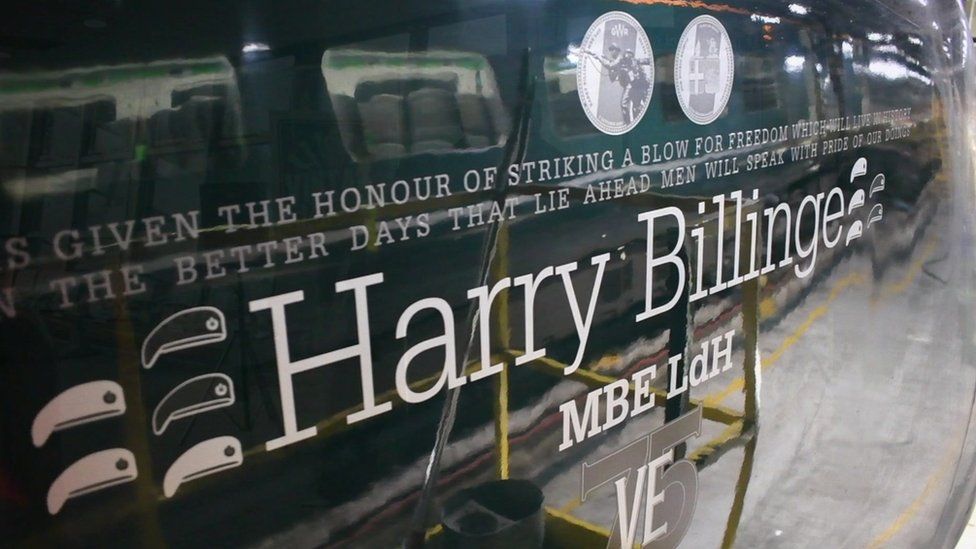 Exterior of train with Harry Billlinge's name printed across