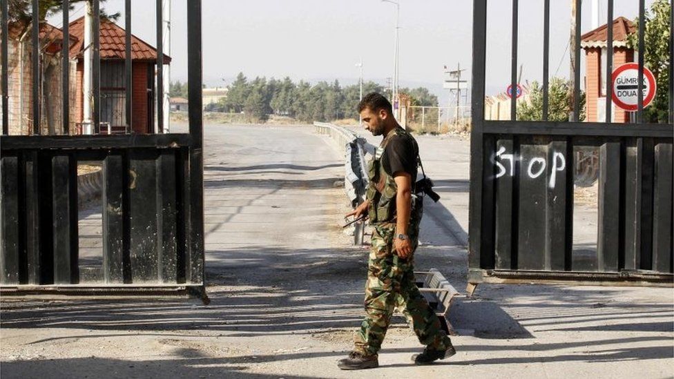 Turkish soldier at Bab al-Salam border crossing with Syria