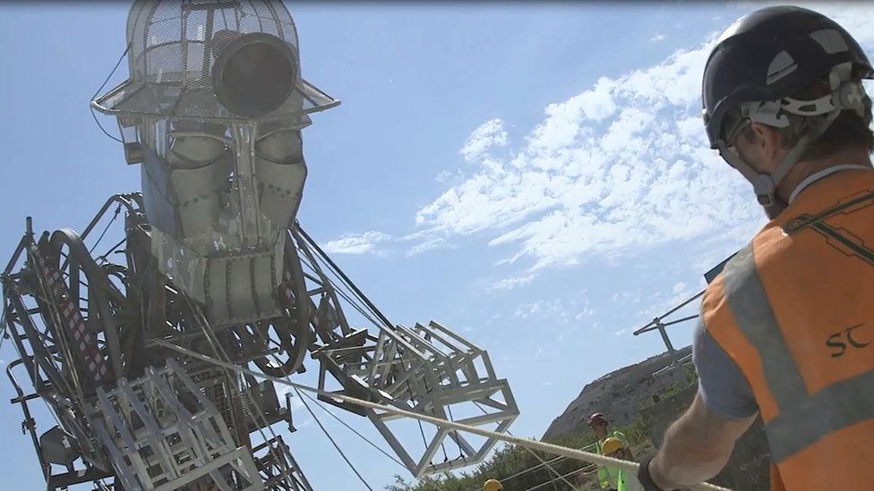 Giant miner puppet walks through Cornwall BBC News