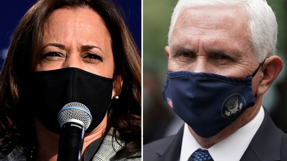 Democratic Senator Kamala Harris (L) and US Vice-President Mike Pence