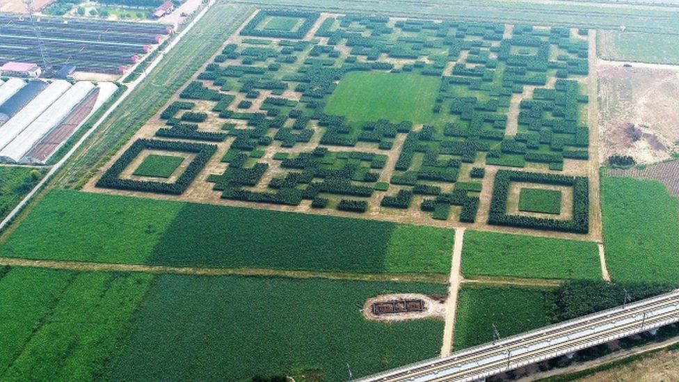 Giant QR Code in a field, in Xilinshui Village of Baoding, China