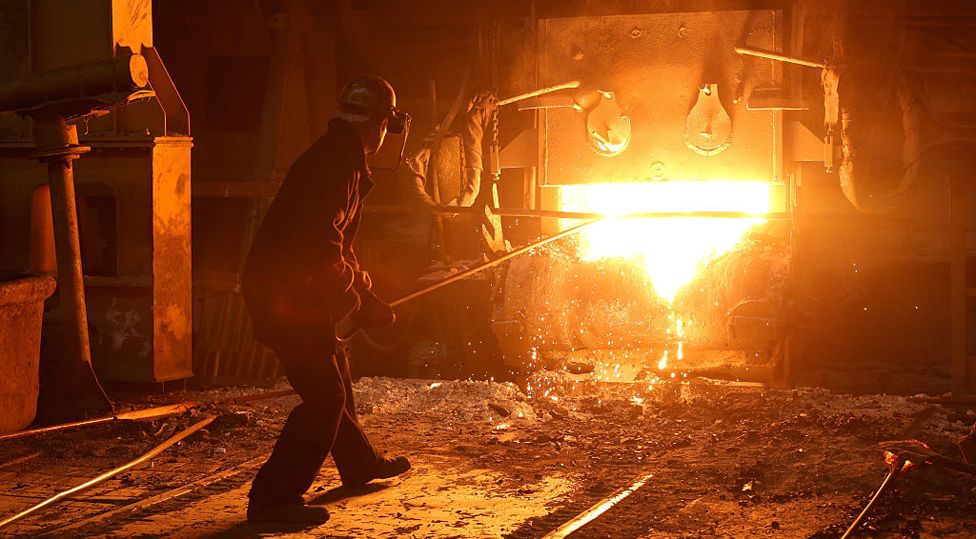 An electric arc furnace at a steel plant in Izhevsk, Russia