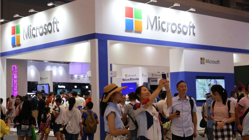 A Microsoft display at a technology show in China