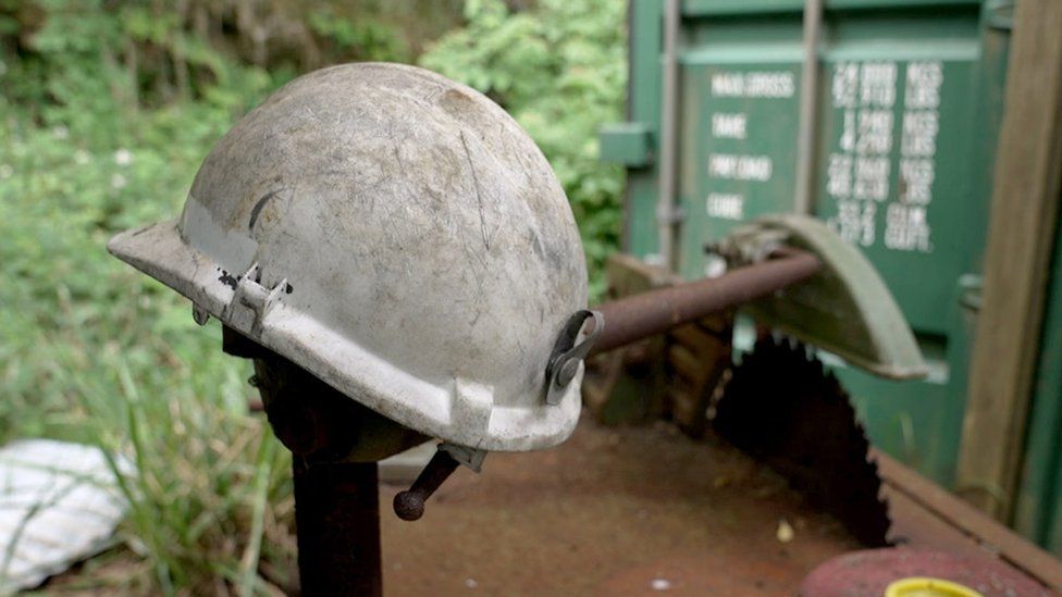 Miner's helmet outside the shaft