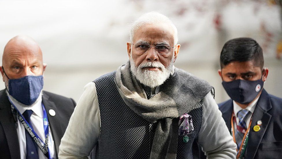 India's Prime Minister Narendra Modi attends on day three of COP26 on November 02, 2021 in Glasgow, Scotland.