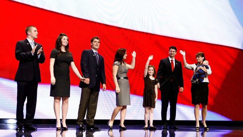 Sarah Palin with full family on stage