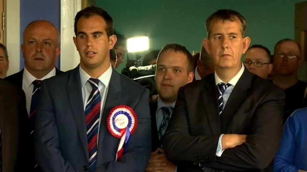 Luke Poots with his father Edwin at an election count