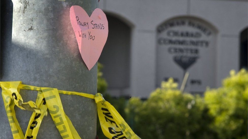 A message of support outside the Chabad synagogue near San Diego