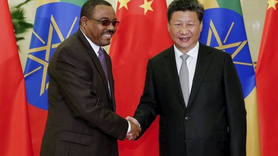 Chinese President Xi Jinping (R) shakes hands with Ethiopian Prime Minister Hailemariam Desalegn (L) at the Great Hall Of The People in Beijing, China 4 September 2015