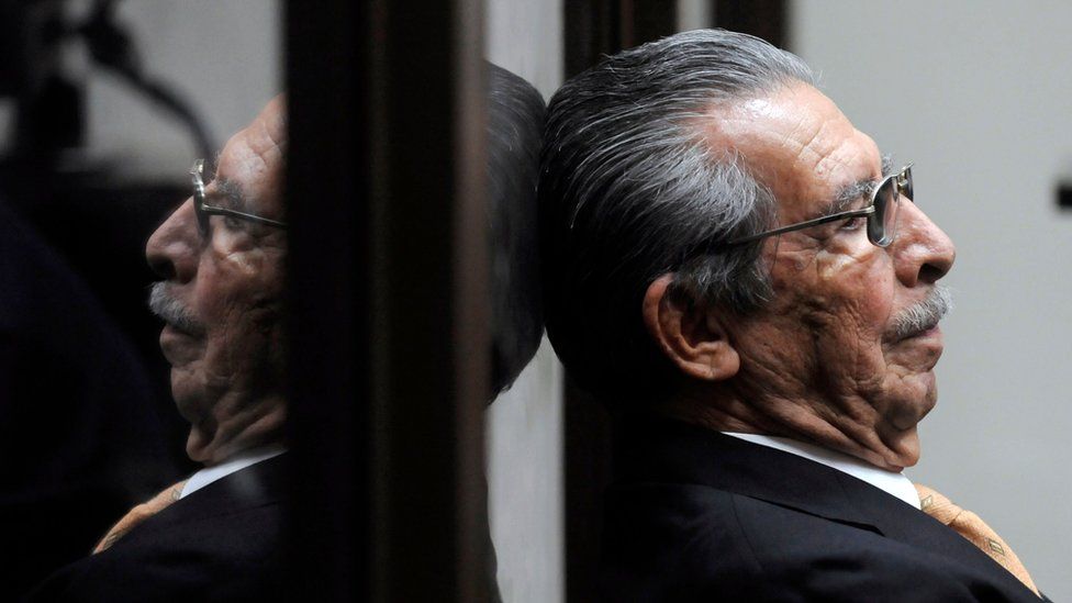 Efrain Rios Montt sits during a court hearing in Guatemala City in 2013