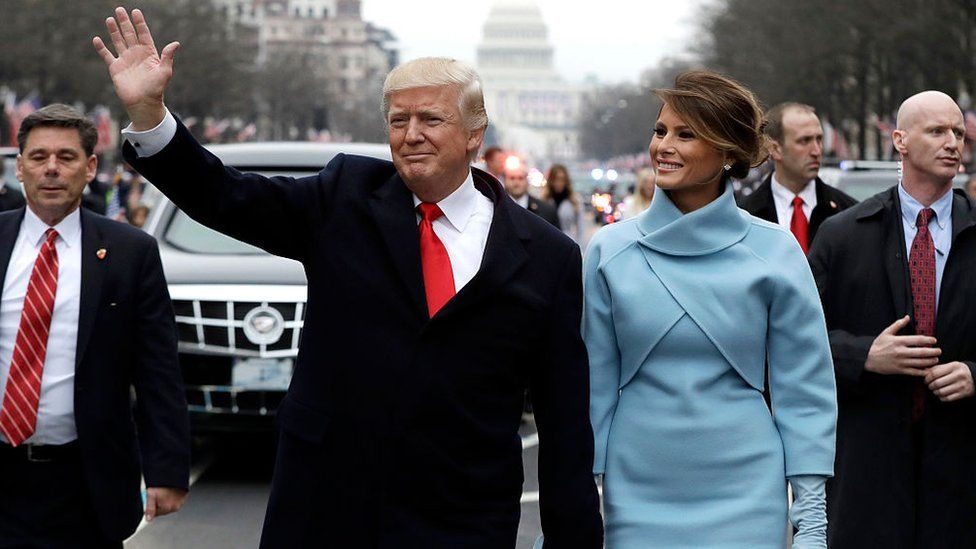 Trump waves during his inauguration
