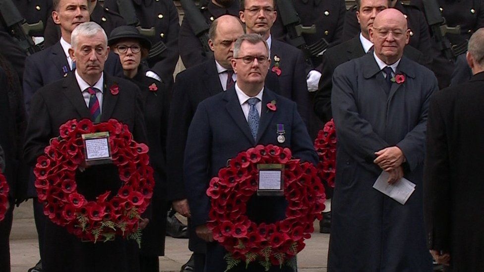 Sir Jeffery Donaldson was among UK political leaders at the Cenotaph in London.