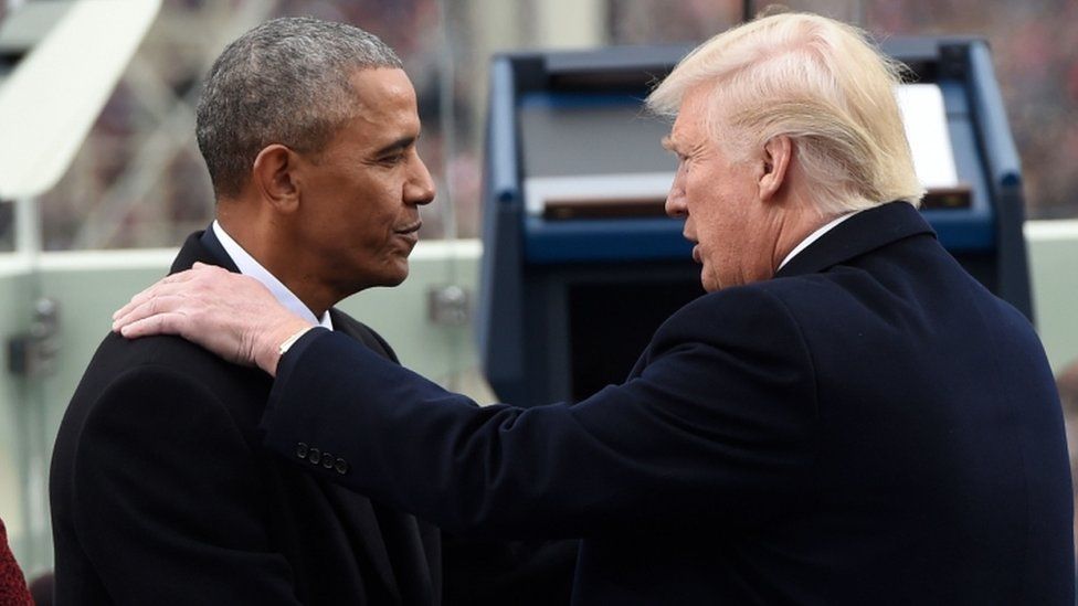 US Presidents Barack Obama (L) and Donald Trump (R).