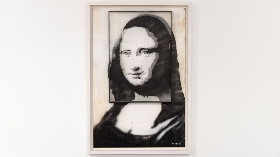 Banksy's black and white version of the Mona Lisa