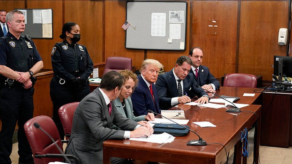 Wider image of Donald Trump inside the courtroom