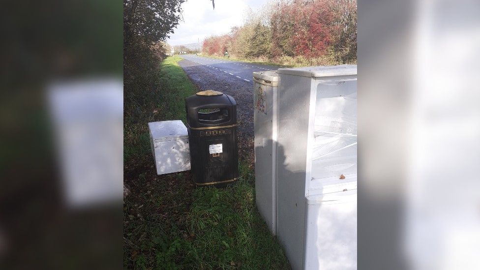 Three fridges dumped by A5074 Lyth Valley Road