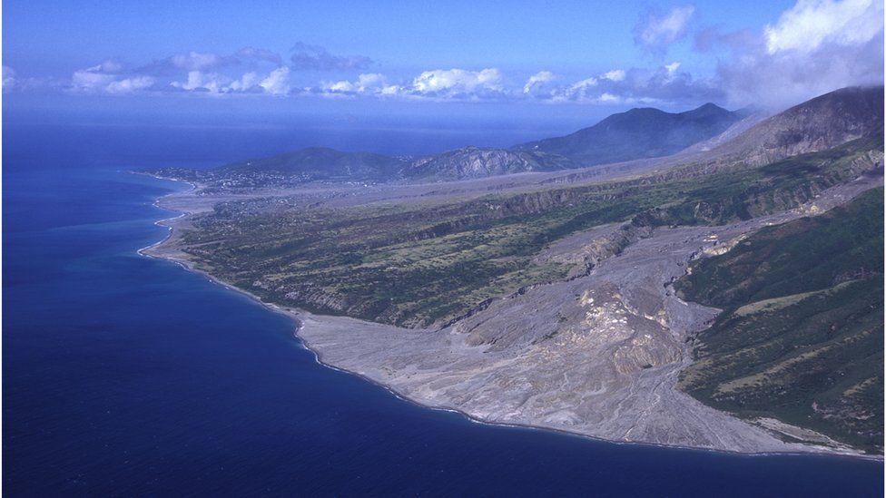 Aerial views of the slopes of the Soufriere Hills showing the destruction and complete loss of the capital of Monserrat, Plymouth and St Patrick's village