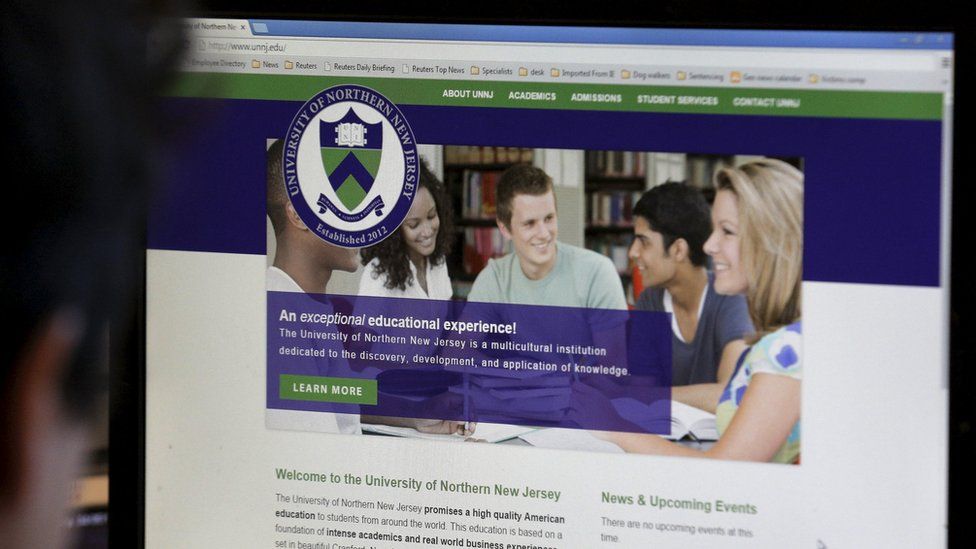 The website for University of Northern New Jersey, a phony university set up by US authorities