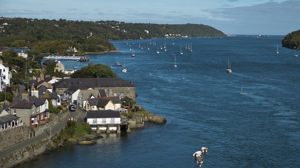 Houses on Anglesey as viewed from Menai Suspension Bridge