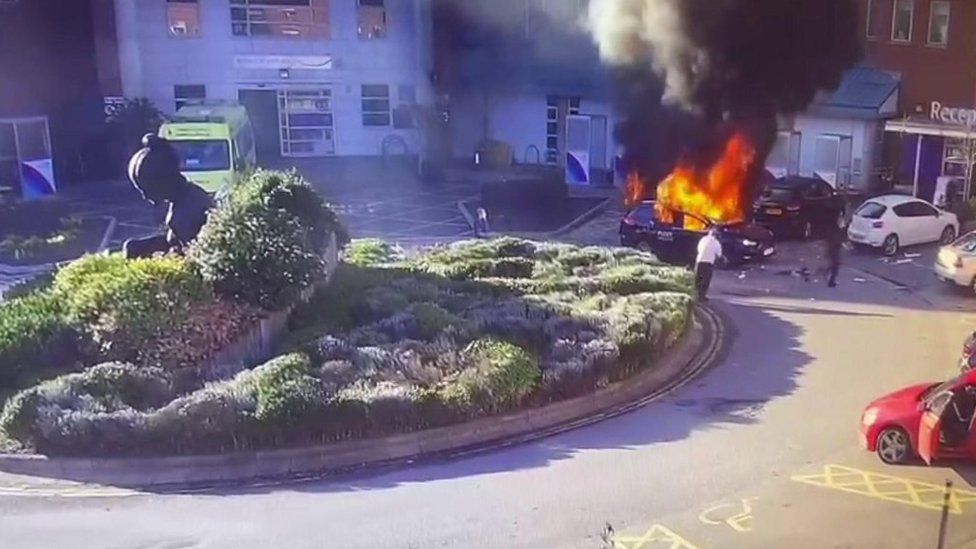 Burning car outside Liverpool Women's Hospital