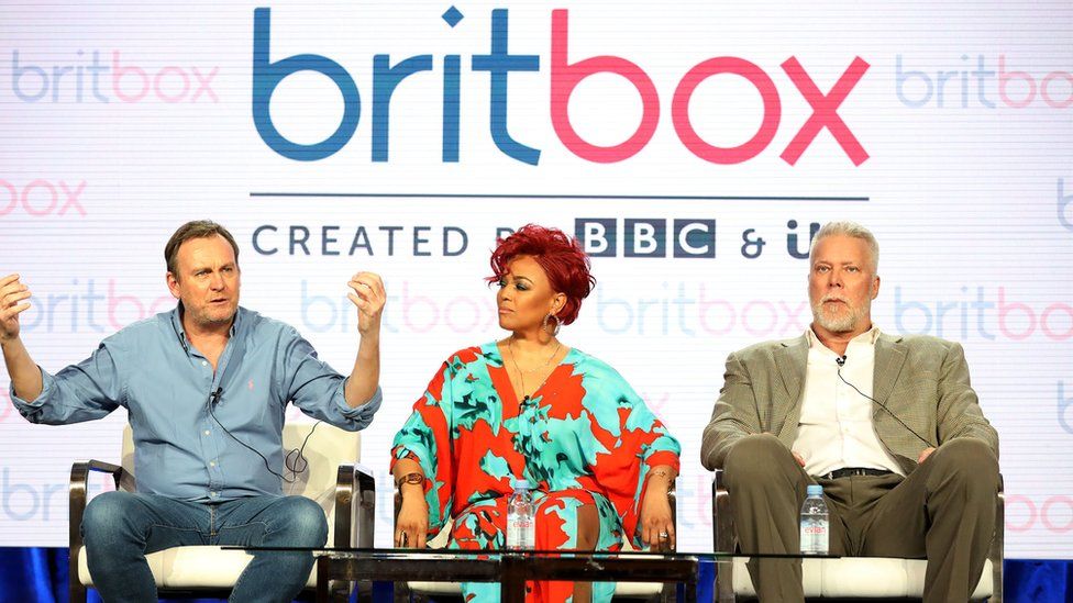 The cast of the television show Living The Dream promoting BritBox on 9 February 2019 in Pasadena, California