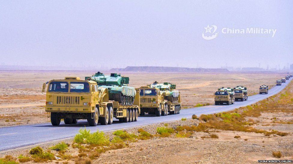 Chinese military vehicles during a recent drill