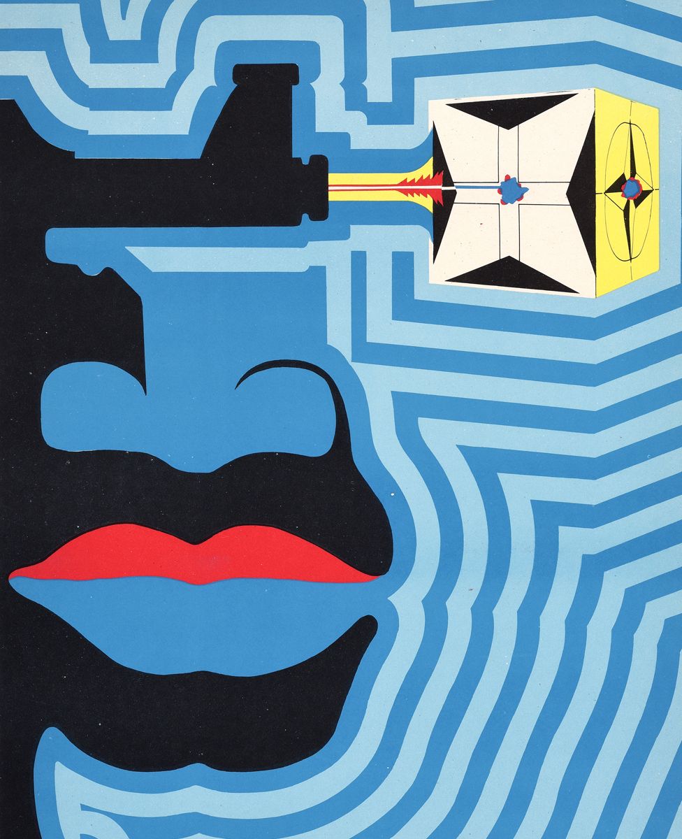 An Ospaaal entitled Day of Solidarity with Angola, 1972, with a patterned poster and face