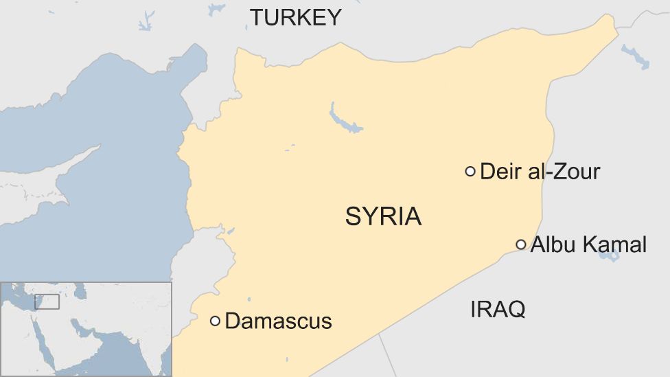 Map of Syria showing location of Albu Kamal